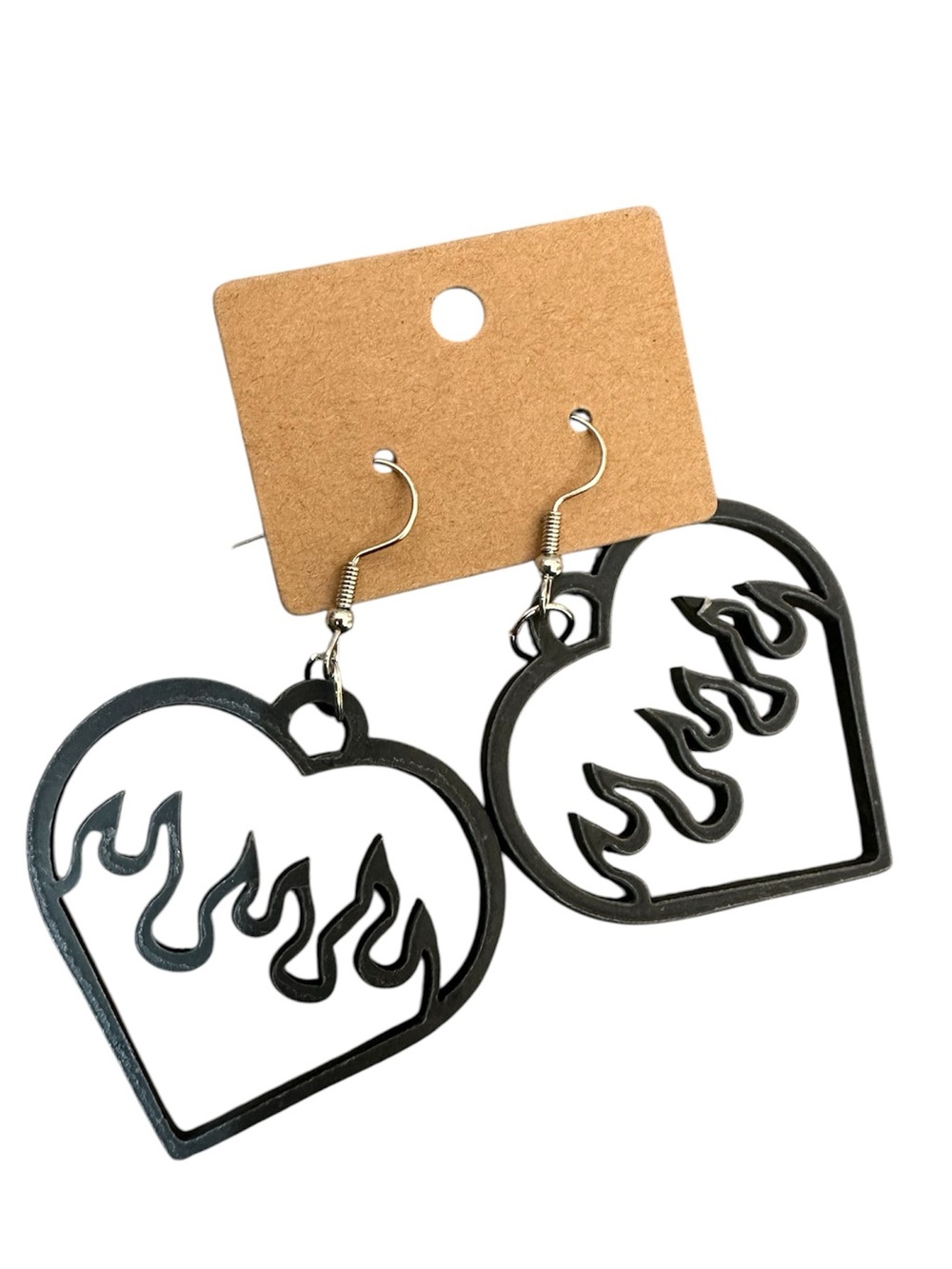 Black Flame Heart Dangle Earrings